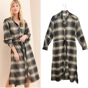 Anthropologie Joie Ardine Black Plaid Button Front Women’s Midi Dress Sz XS